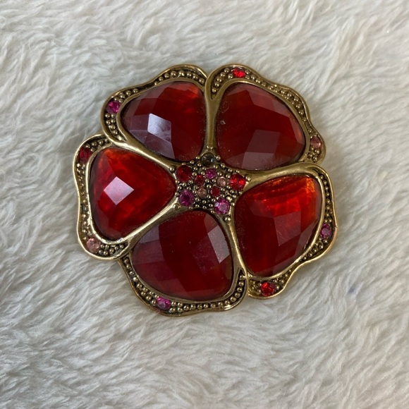 Jewelry - Liz Claiborne‎ LC Red Flower Pin Brooch Vintage